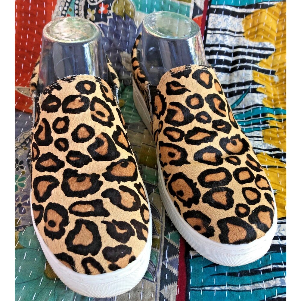 Sam Edelman Leopard Calf Hair Slip On Sneakers Size 7 Tan Black Lacey